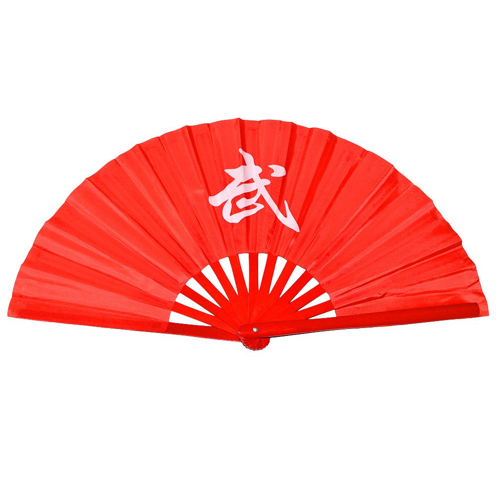 Chinese Kung Fu Tai Chi Fan Arts Dance/Practice Performance Bamboo Folding Fan Wu worlds Red background