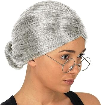 Amazon Co Jp パーティー夏母の日イースターエイプリルフール19年お母さんへの最高の贈り物おばあさんおばあちゃんおばあちゃん グレーウィッグお団子髪グランドマザー仮装コスチューム 服 ファッション小物