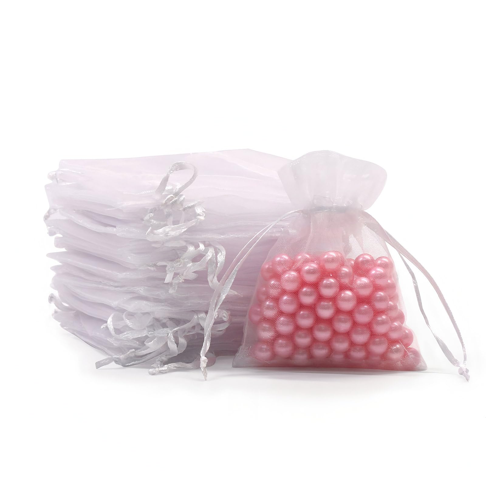 SumDirect 100Pcs 7.5 x 10cm Sheer Organza Bag with Satin Drawstring. Used as candy Pouches Jewelry Pouch Wedding Party Favor Gift Bags(White)