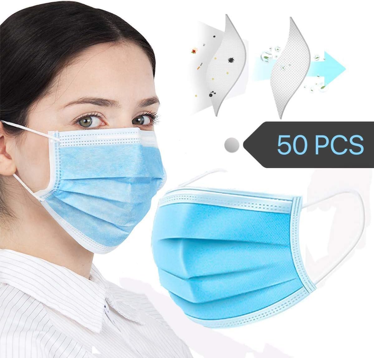 Medical Face Masks 50 Pcs Disposable 3-Layer Masks Anti Dust Breathable Disposable Earloop Mouth Face Mask, Comfortable Medical Sanitary Surgical Mask for Adults and Kids