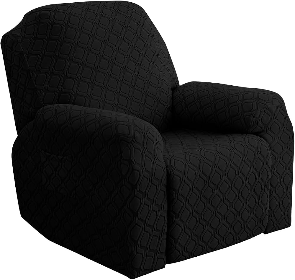 Topchances Recliner Cover - Soft Stretch Black Jacquard, Side Pocket