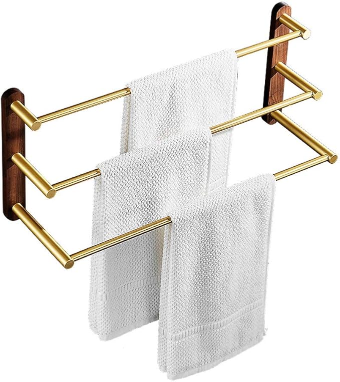 fevilady Towel Rack Nordic Gold Three Bar Towel Rack Walnut