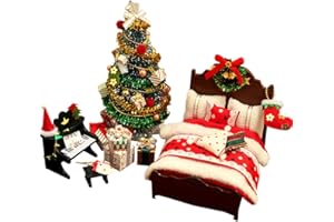Dollhouse Christmas Decorations, Christmas Miniature Dollhouse, DIY Xmas Bedroom Handmade Model, Christmas Furniture Bed Chri