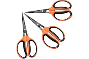 GROWNEER 3 Packs Trimming Scissors Teflon Coated Non Stick Blades Pruning Shears Gardening Hand Pruning Snips with Straight Stainless Steel Precision Blade