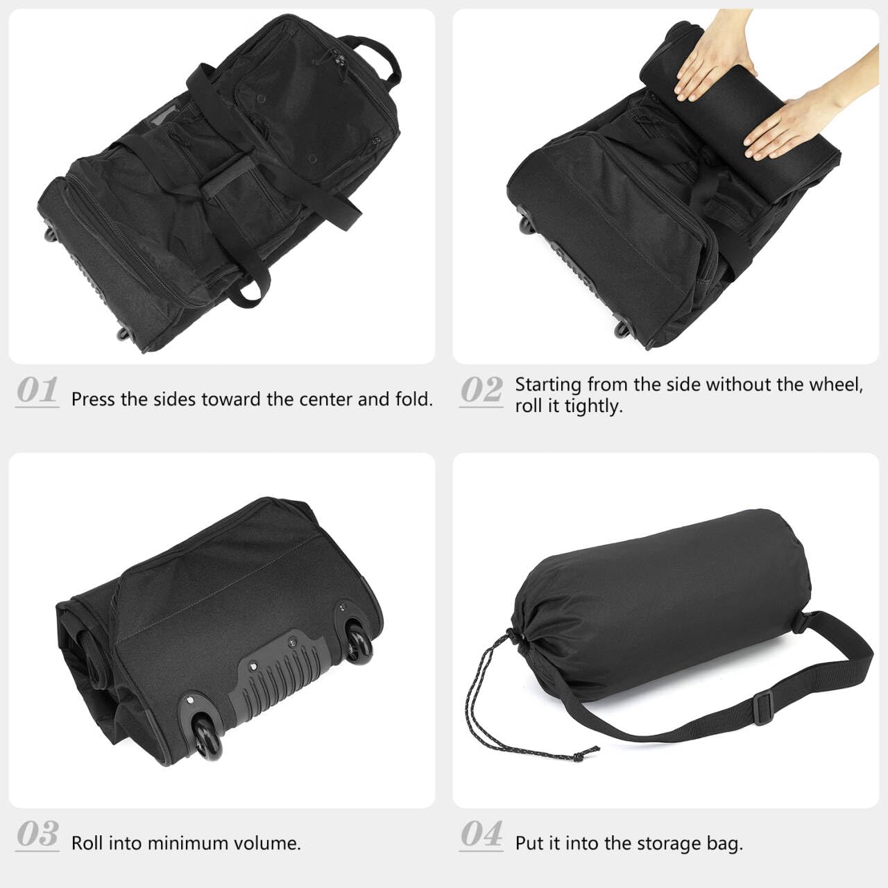 TAIHOYIN Faltbare Reisetasche mit Rollen Groß 85-100L Erweiterbare Handgepäck Tasche Duffel Bag Rolltasche Reise mit Rädern und Mehreren Taschen Packbar für Camping Urlaub 30''/76cm, Schwarz 5