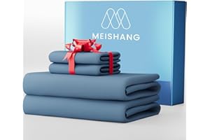 MEISHANG 1000 Thread Count Cotton Sheets Queen Size - 100% Egyptian Cotton, Sateen Weave, Soft & Breathable, Oeko-Tex Certified, 16" Deep Pockets - 4 Piece (Queen, Smoky Blue)