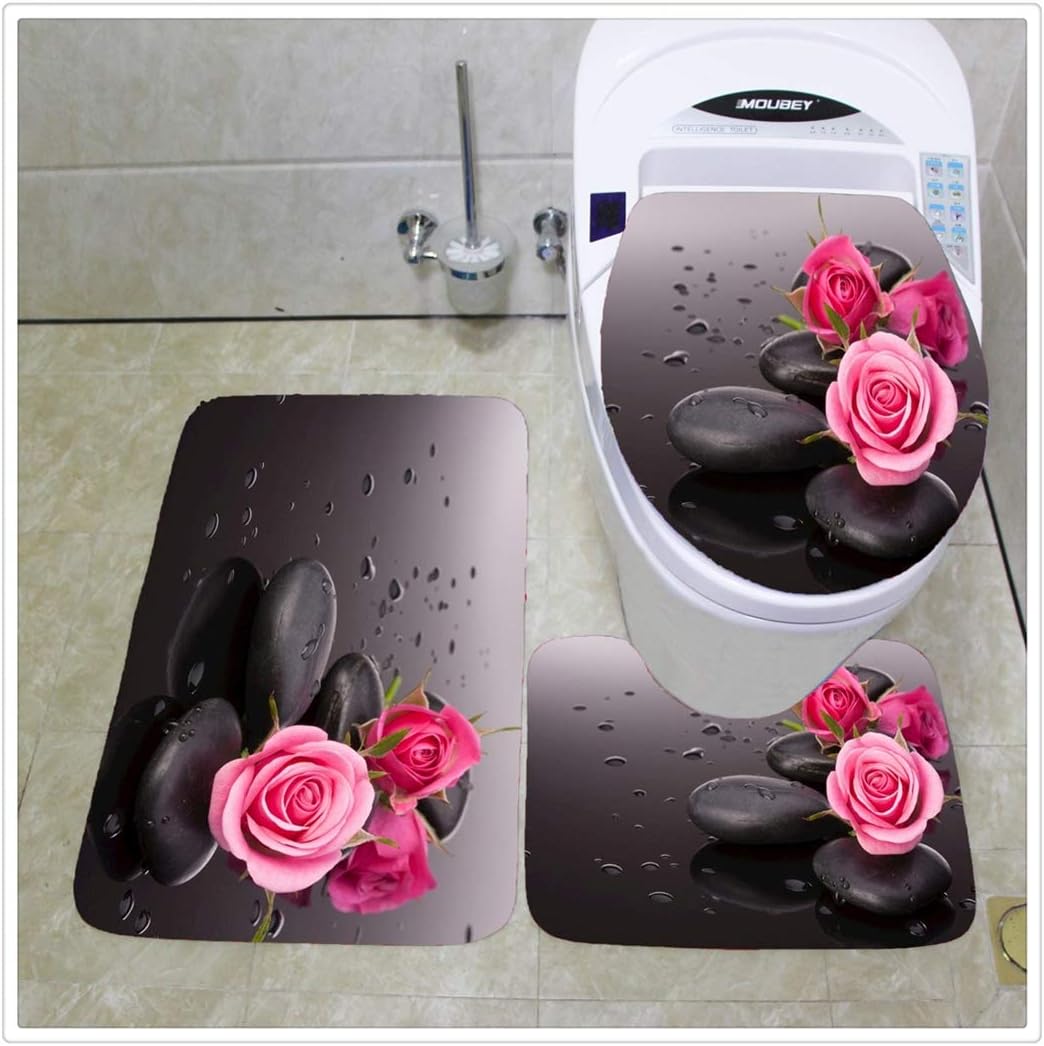 3 PCS Christmas Santa Claus and Snowman Toilet Seat Cover and Rug Decorations Bathroom Set,StyleA,50 * 80cm