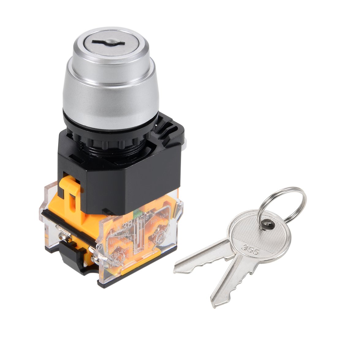 Sourcingmap 22mm 2 Position Key Locking Push Button Switch with Keys DPST 1NO 1NC