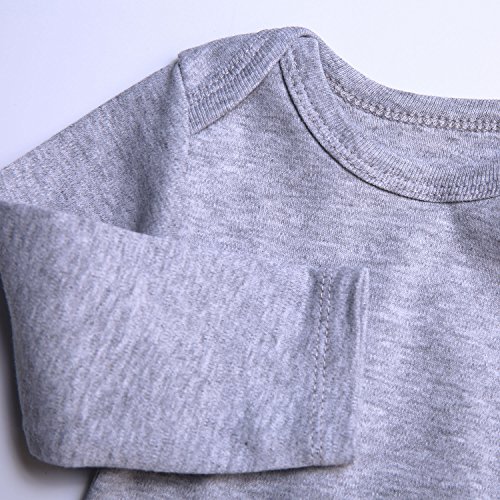 RomperinBox Unisex Solid Multicolor Baby Bodysuits 0-24 Months (Black White Grey Red Navy Long Sleeve 5 Pack, 18-24 Months)