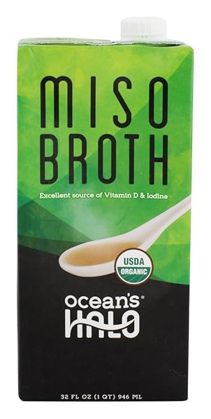32 OZ ORGANIC MISO BROTH BY OCEAN’S HALO. THIS DELICIOUS KELP-BASED BROTH IS LOADED WITH AUTHENTIC FLAVORS WHILE DELIVERING VITAMINS, MINERALS AND PROTEIN! USDA ORGANIC, GF INGREDIENTS & VEGAN