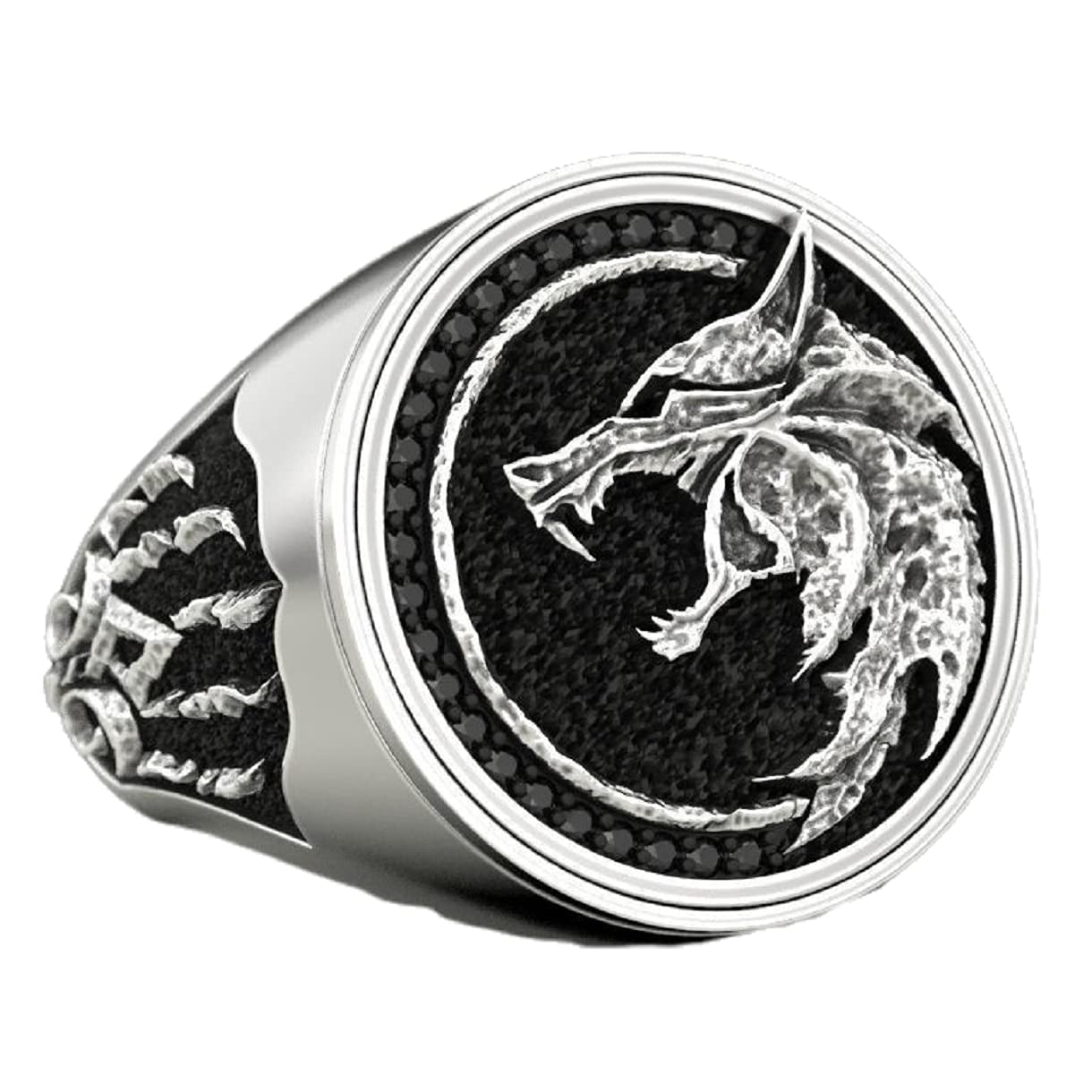MayiaHey Nordic Viking Wolf Head Wolf Paw Ring for Men, Howling Wolf Head Wolf Claw Ring Hip Hop Wolf Animal Ring for Boys (Silver, S)