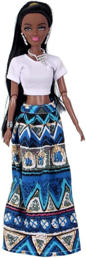 AmaMary African Dolls for Girls Lovely Baby Movable Joint African Doll Toy Black Doll Best Gift Toy (Blue)