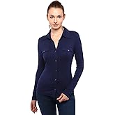AmélieBoutik Women Collar Button Up Short/Long Sleeve Blouse Shirt