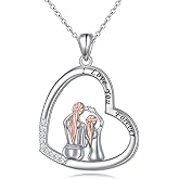 HOOHWE Mother and Daughter Son Necklaces 925 Sterling Silver Love Heart Pendant Necklace Jewelry Gifts for Grandmother Mom Daughter Wife