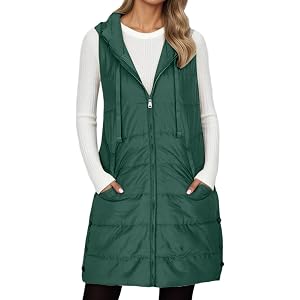 TRCELECTROP Long Puffer Vest Women Winter Fall Zip Up Sleeveless Reversible Fleece Jacket Warm Hooded Coats with Pockets