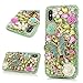 iPhone X Case, Mavis's Diary Full Edge Protective Plastic Case, 3D Handmade Crystal Clear Bling Green Diamonds Shiny Colorful Rhinestone Floral Butterfly Pearl Hard PC Cover for iPhone X Edition