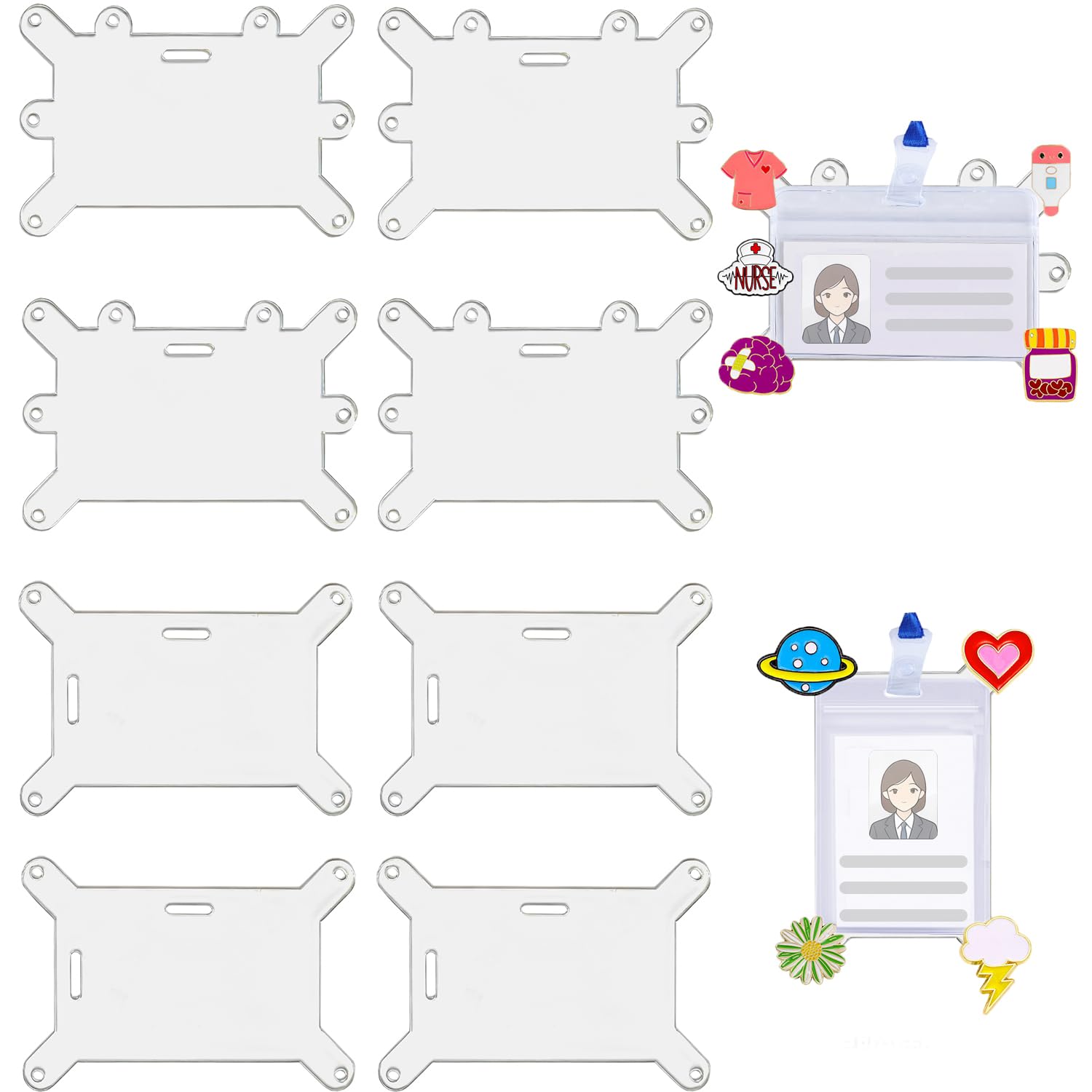 Photo 1 of 10 Pcs Badge Buddy Pin Holder Horizontal and Vertical Use Acrylic Badge Adapter for Nurse ID Student Employee Card Displaying Accessories