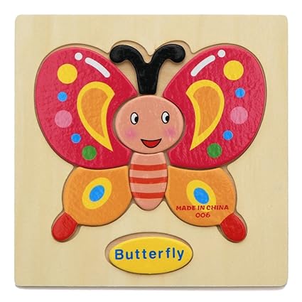 Alician Toy Children Cartoon Wooden Intelligence Jigsaw Puzzle Toy Animal Transportation Cognize Hands Grip Toy Butterfly