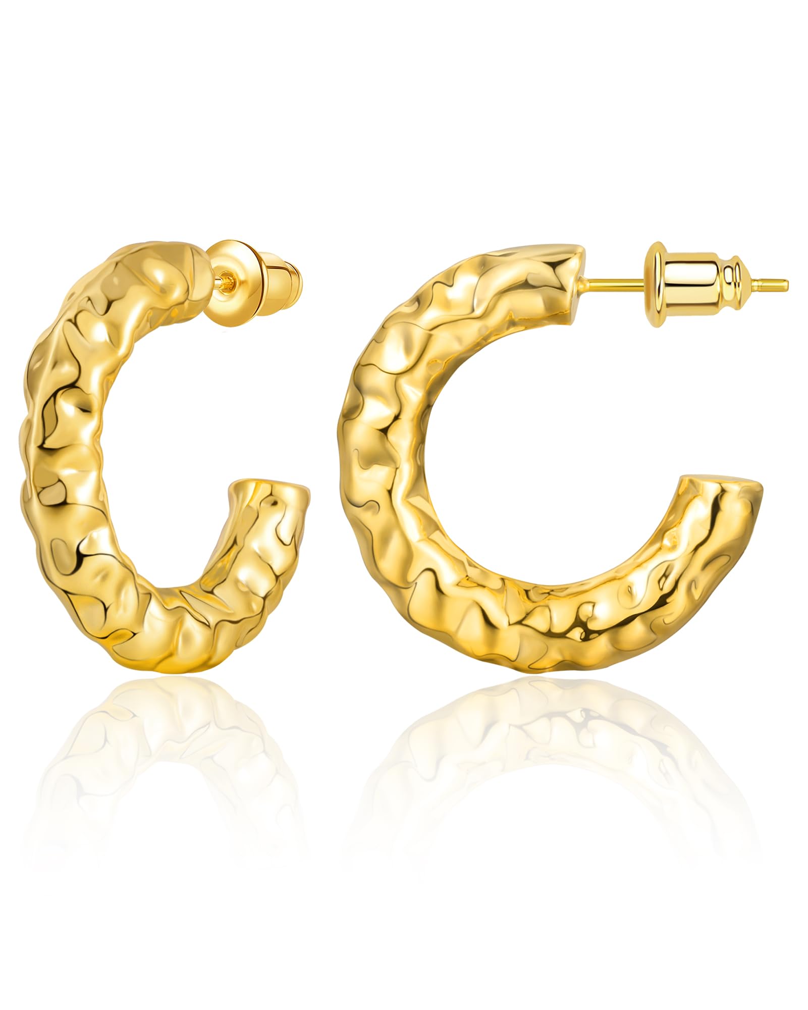 SHOWNII 14K Gold Hoop Earrings for Women - Sterling Silver Post, Hypoallergenic, Open Chunky, Lightweight Jewelry - 25mm Hoops - Gifts for Women