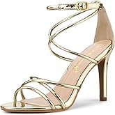 Allegra K Women's Open Toe Strappy Straps Stiletto Heel Gold Sandals 7 M US