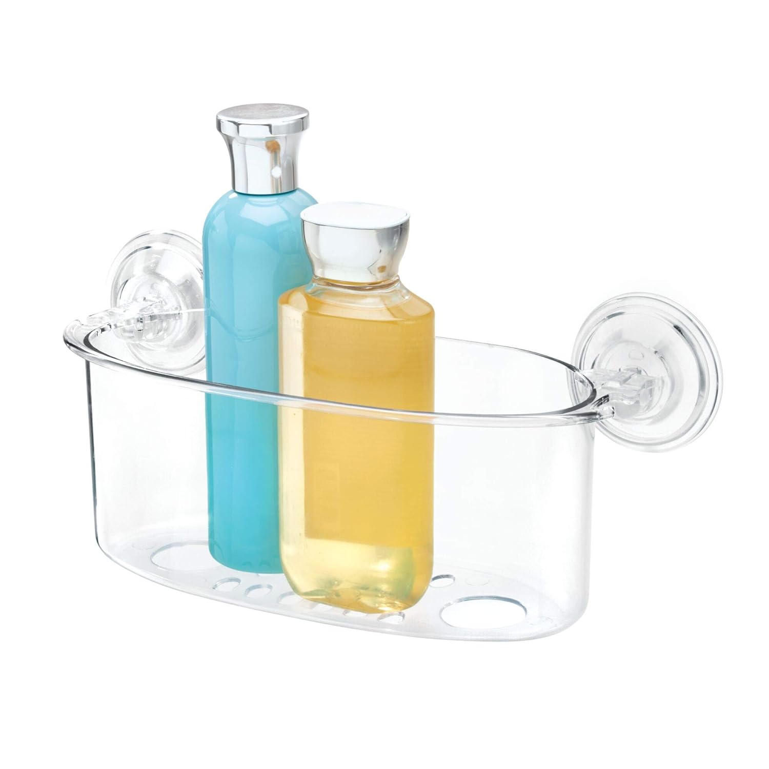 iDesign Shower Basket with Suction Cups, Small Plastic Shower Organiser for Soap, Sponges and