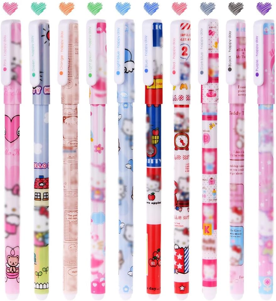 OFFCUP Cute Colour Pens 10pcs Hello Kitty Gel Pens 0.38mm Fine Point