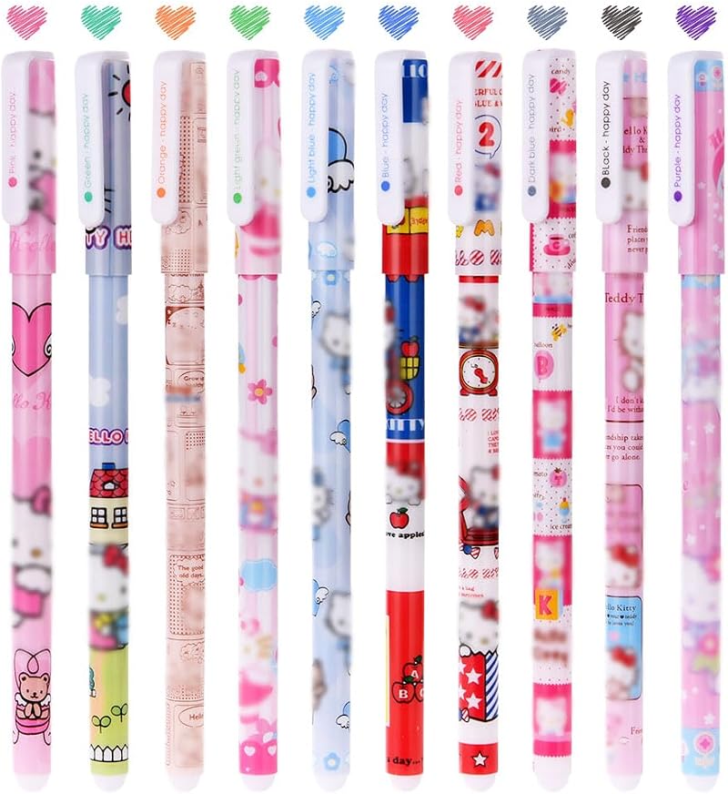 OFFCUP Cute Colour Pens 10pcs Hello Kitty Gel Pens 0.38mm Fine Point