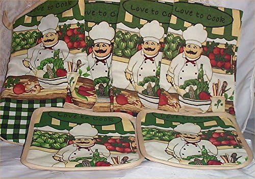 6 Pc Chef Kitchen Towels Vino Bistro Waiter Decoration Hot Pad Oven Mit Decor
