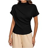 SweatyRocks Women's Casual Short Sleeve Mock Neck Tee Top Asymmetric Ruched Plain T Shirt