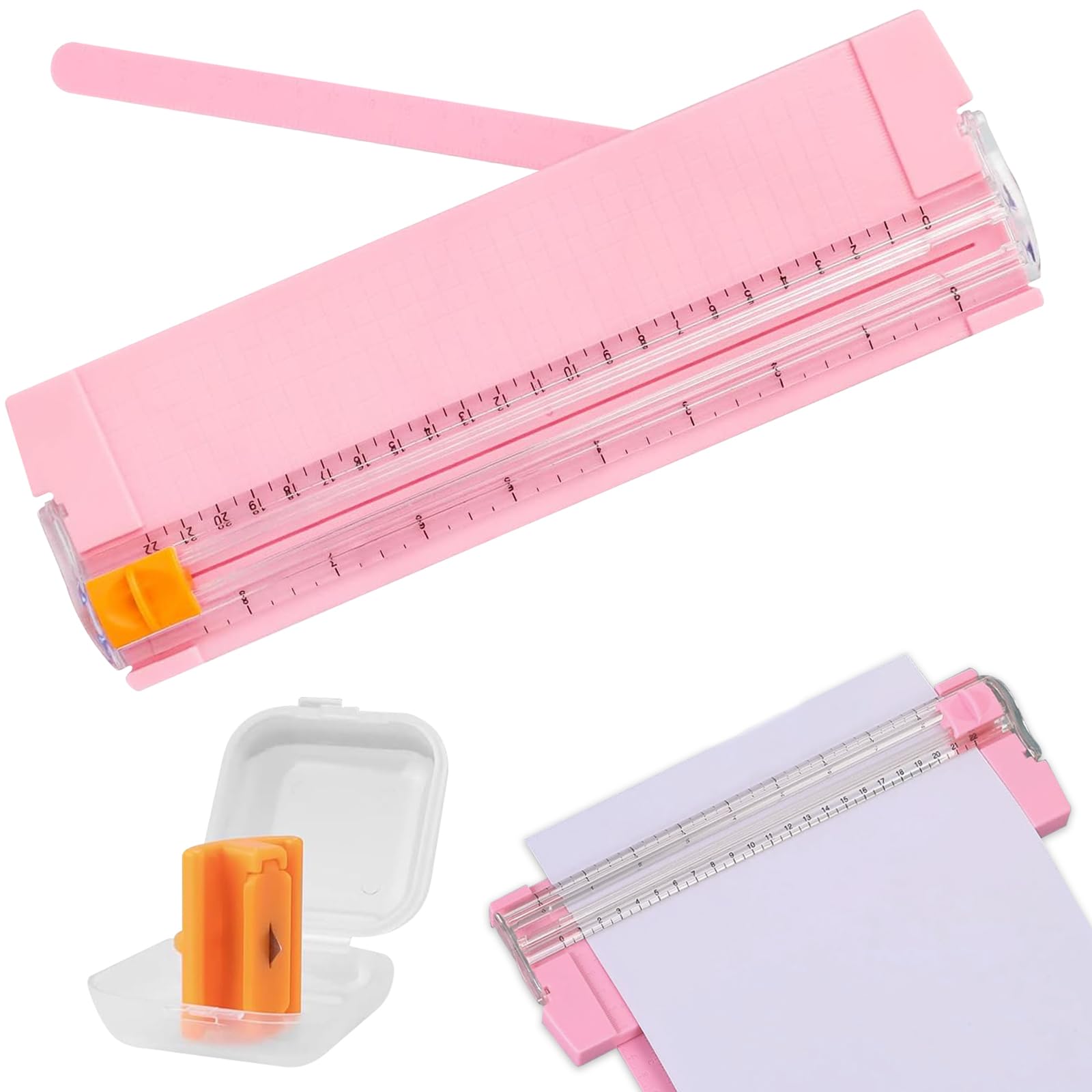 GUOYOU Paper Cutter, Portable Guillotine Paper Trimmer A4 with Automatic Security Safeguard and Side Ruler, Paper Trimmer Scrapbooking Tool, for Craft Paper, Coupon, Label and Cardstoc (Pink)