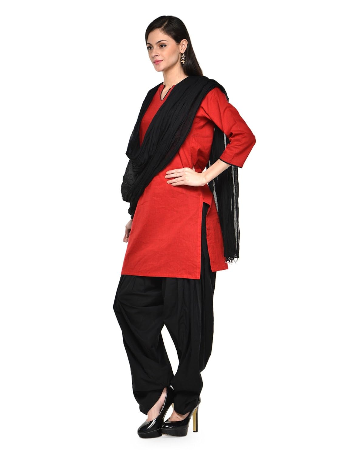 stylenmart women cotton solid full patiala salwar dupatta set