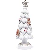 Hodao Christmas Tree Resin Figurine – White Hand-Painted Gingerbread Tree with Candy Ornaments, Holiday Tabletop Décor, Gift for Family, Mantel, and Winter Home Decoration