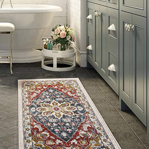 KSANA Area Rug 8mm Pile Height with Jute Backing Medallion Carpet for Entry, 2'2"Ã— 4', Bedrooms, Kitchens