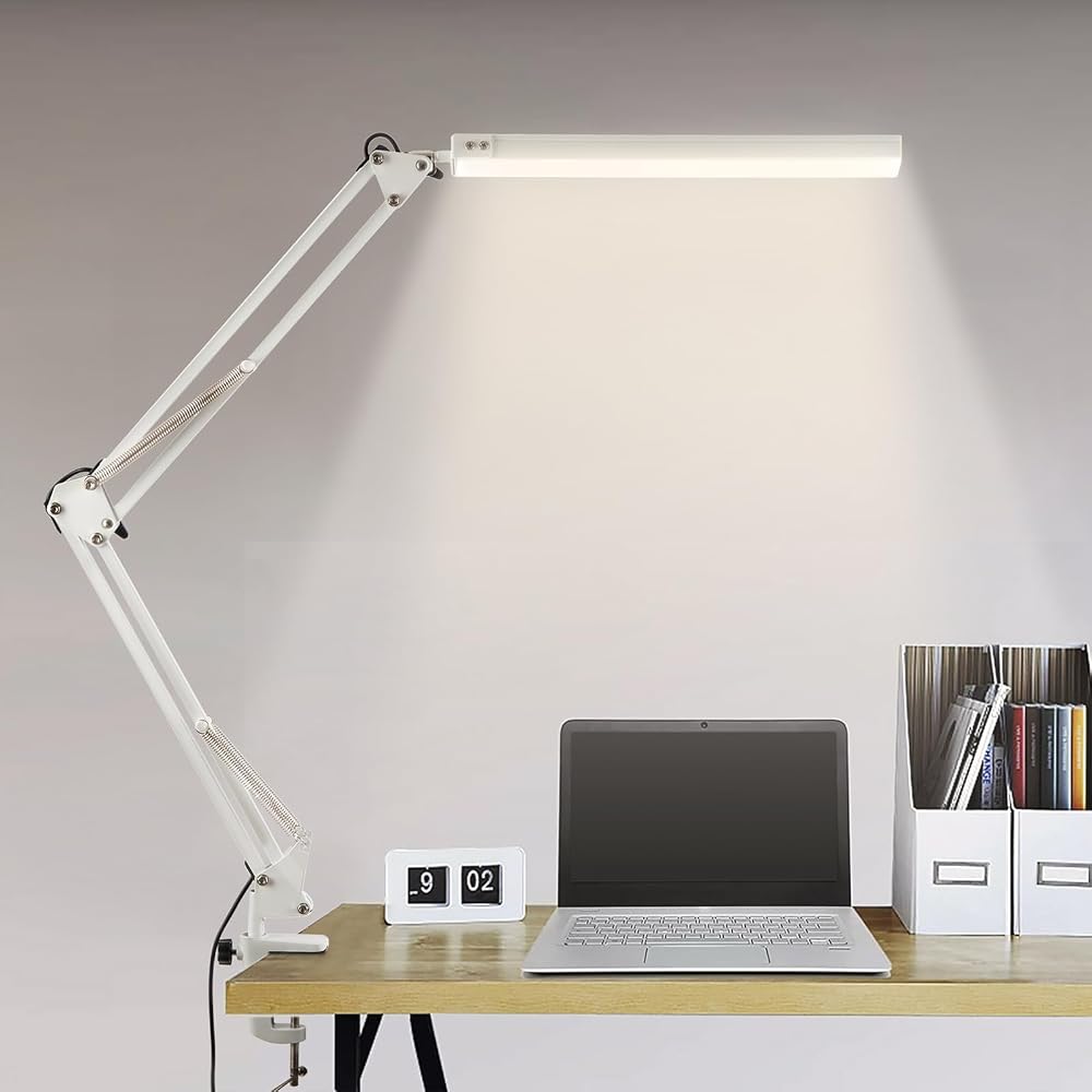 BIENSER LED Desk Lamp with Clamp Swing Arm 3 Color Modes 10 Brightness Levels
