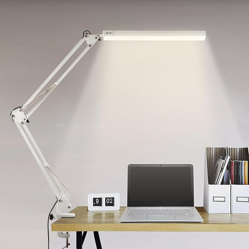 BIENSER LED Desk Lamp with Clamp Swing Arm 3 Color Modes 10 Brightness Levels