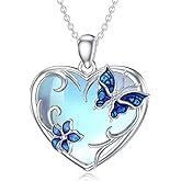 OUTANG Butterfly Necklace for Women 925 Sterling Silver Moonstone Butterfly Heart Pendant Moonstone Butterfly Jewelry Gifts for Mom Wife