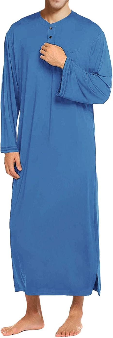 Amazon Co Jp メンズスリーピングスカートロングナイトガウンメンズシンルースプラスサイズ長袖ワンピースパジャマメンズバスローブホームサービス ブルー M ホーム キッチン
