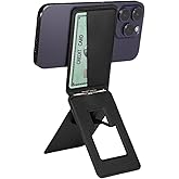 Blissar Magnetic Wallet Phone Stand, 3-in-1 Card Holder with Phone Tripod & Selfie Stick, MagSafe Compatible for i-Series 16/15/14/13, Metal Ring for Android Universal Fit, Premium PU Leather, Black