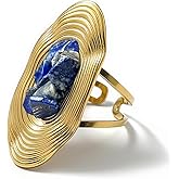 Lapis Lazuli Ring, Gold Chunky Rings for Women, Adjustable Stainless Steel Ring for Costume Jewelry
