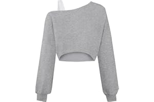 Ecolala Girls Off The Shoulder Sweatshirt Asymmetrical Long Sleeve Cute Crop Tops