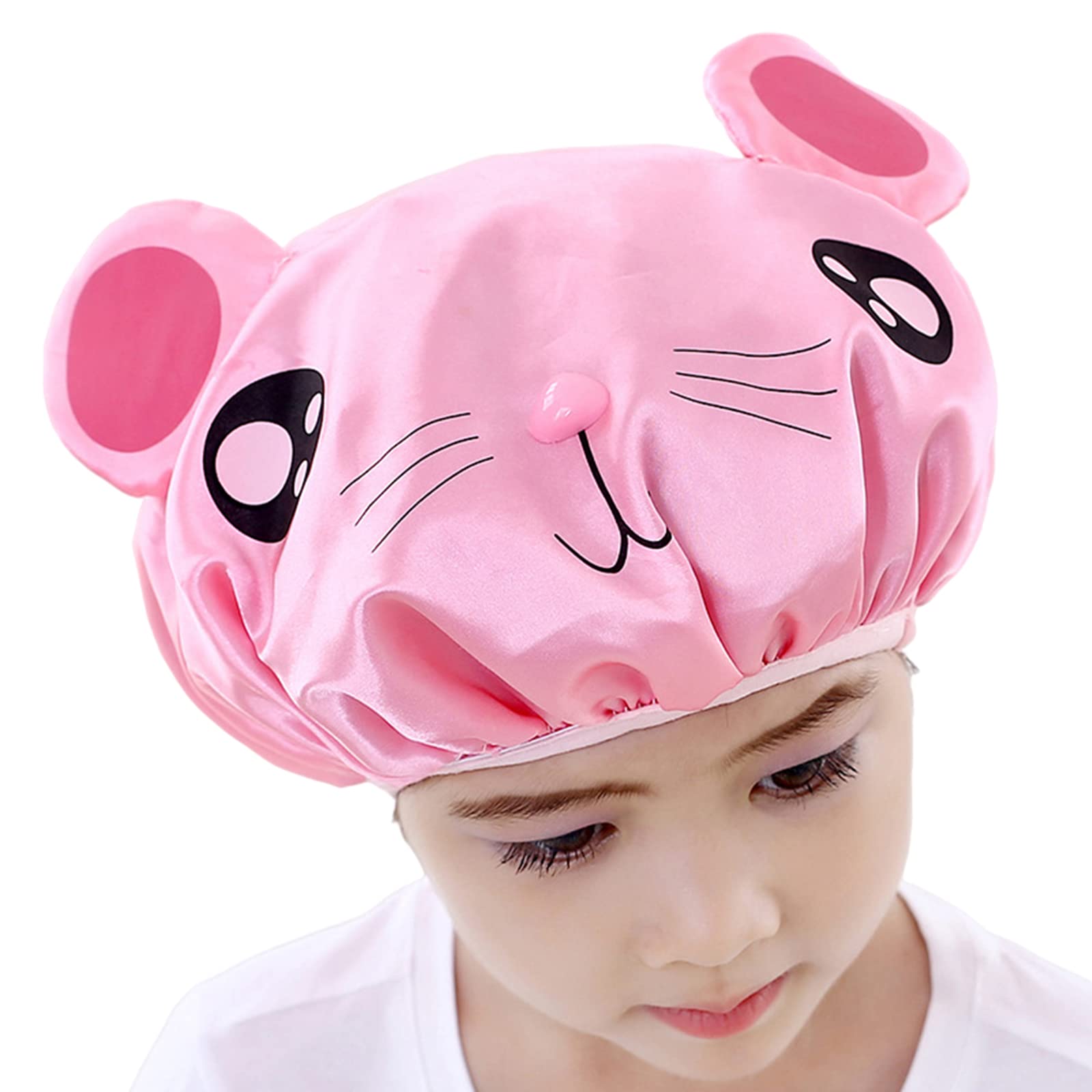 JK Home Kids Shower Cap, Double-Layer Waterproof Reusable Elastic Animal Bathing Shower Hat, Fun Cute Cartoon Bath Caps for Boy Girls