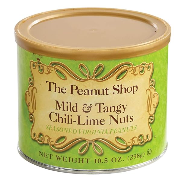 THE PEANUT SHOP OF WILLIAMSBURG CHILI LIME PEANUTS,SALTED HAND COOKED WILLIAMSBURG VIRGINIA PEANUTS, EXTRA LARGE, KOSHER CERTIFIED – 10.5 OZ TIN
