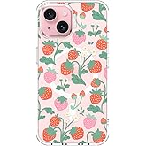 MOSNOVO Case for iPhone 15, [Compatible with Magsafe] [Buffertech 6.6ft Military-Grade Drop Protection] [Anti Peel Off Tech] Clear Phone Case Design - Strawberry Garden