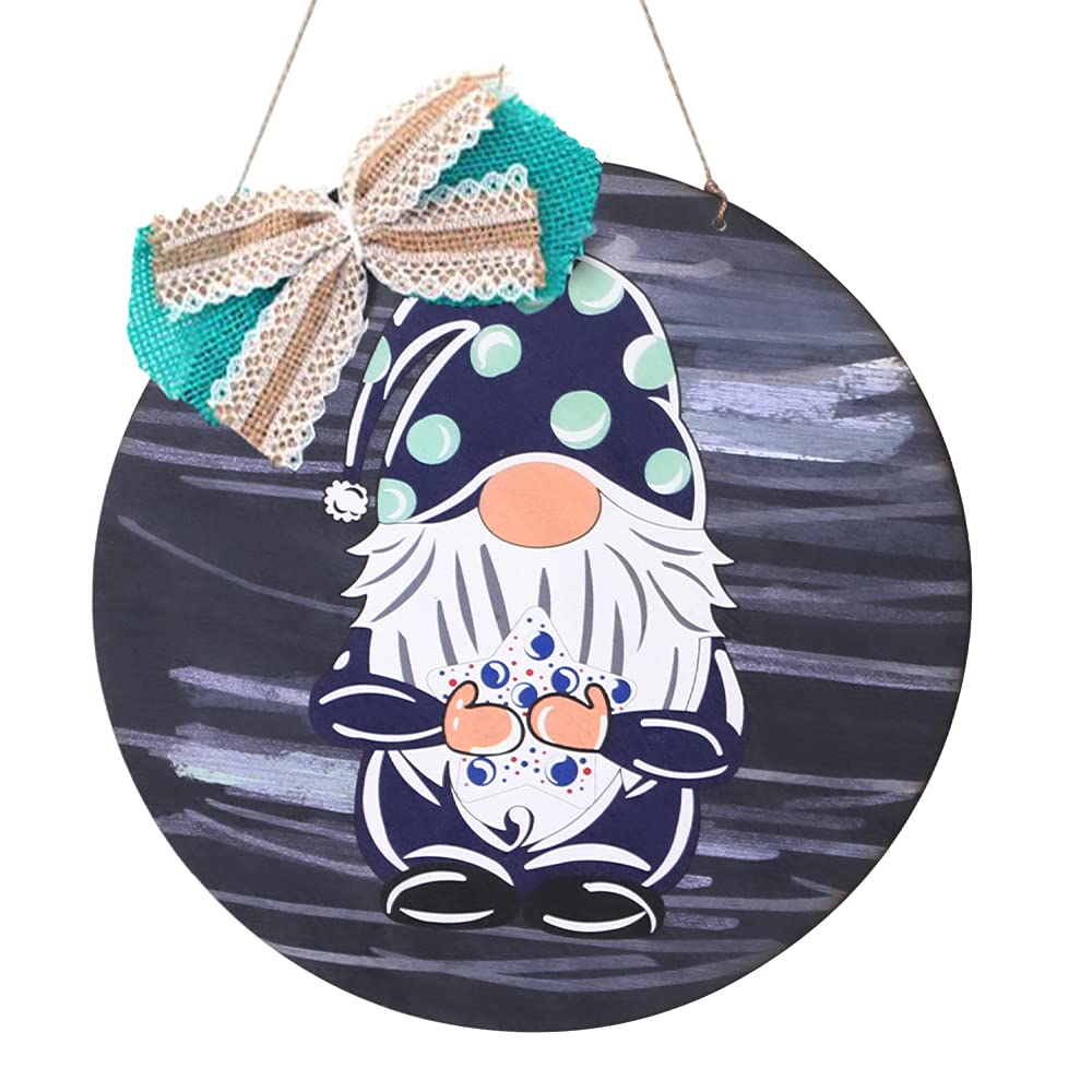 Alnicov Gnome Door Hanger Front Door Welcome Wood Sign for Farmhouse Porch Welcome Sign Front Door Decoration(Dwarf style)