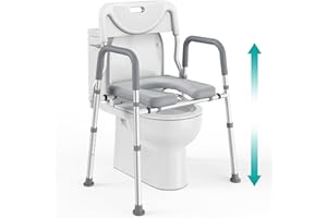 PELEGON Raised Toilet Seat with Handles (400lb) - Adjustable 3 in 1 Commode Chair for Toilet with Arms, Toilet Riser with Handles, Bedside Commode Chair, Handicap Toilet Seat for Elderly (Grey)