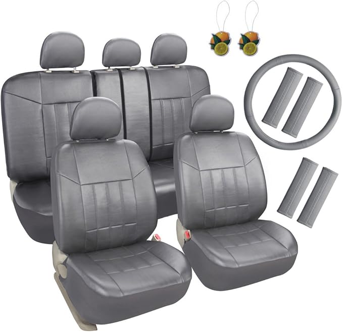 Leader Accessories Universal Front Rear Car Seat Covers Leather 17pcs