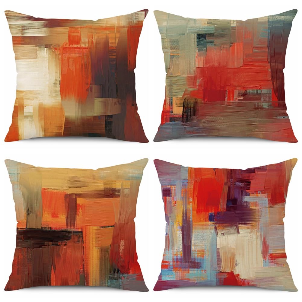 BCKAKQA Throw Pillow Covers 45 x 45cm Set of 4 Red Orange Decorative Cushion Covers 18x18 inches Soft Polyester Square Pillowcases for Bedroom Living Room Sofa Couch Bed Throw Pillow Cases — image 1
