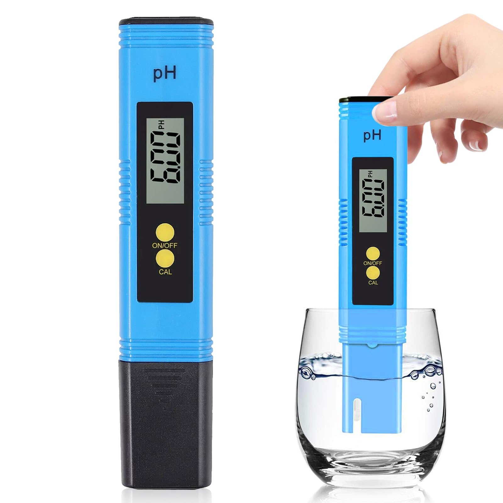 Digital pH Meter with LCD Display, High Precision 0.00-14.00 pH Pen Tester, Auto Calibration, Water Testing Kit for Pools, Aquarium, Hydroponics, Drinking Water, Lab Use (Blue)