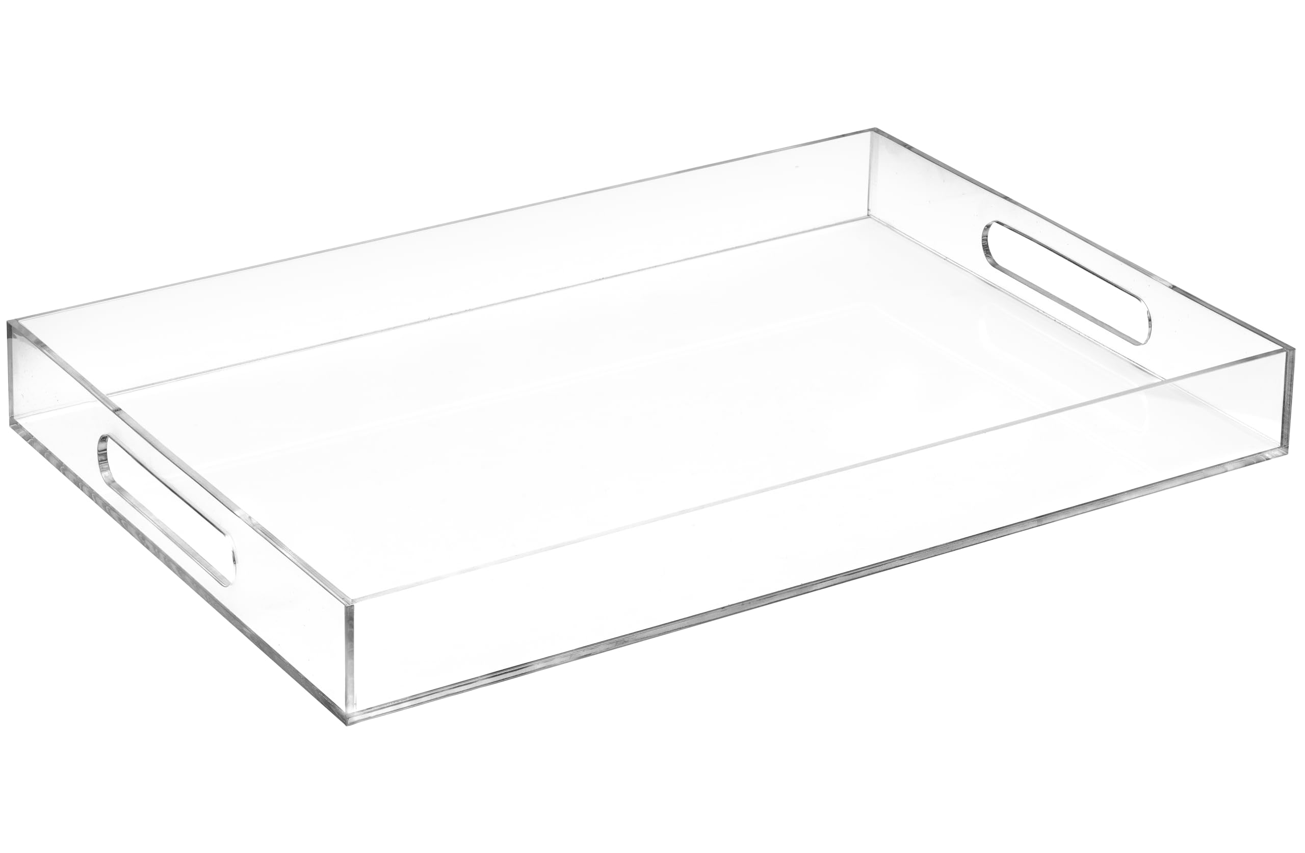 Photo 1 of Modern Elegant 16"x12" Rectangle Acrylic Lucite Plastic Decorative Tray Clear Serving Tray with Clear Handles Food Fruit Display Makeup Perfume Storage for All Occasion's by Home Redefined