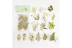 ZXMNBH PET Bronzing Stickers for Scrapbooking Kit Green Leafy Flower Aesthetic Paper Diary Planner Junk Bullet Journaling Dec